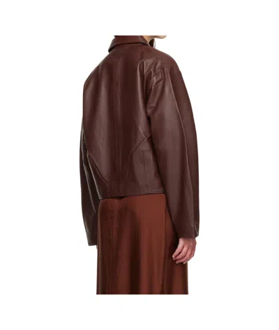 St Agni Leather Cocoon Jacket In Brown