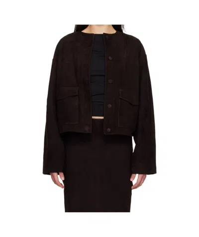 St Agni Brown Suede Utility Cocoon Bomber Jacket