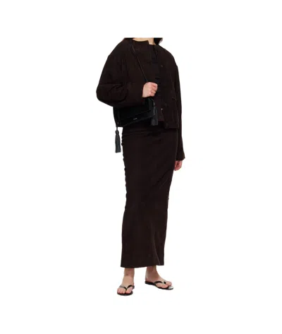 St Agni Brown Suede Utility Cocoon Bomber Jacket