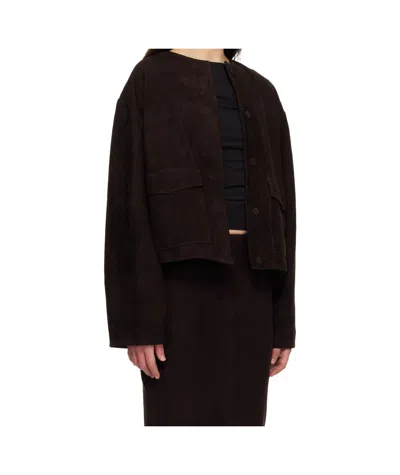 St Agni Brown Suede Utility Cocoon Bomber Jacket