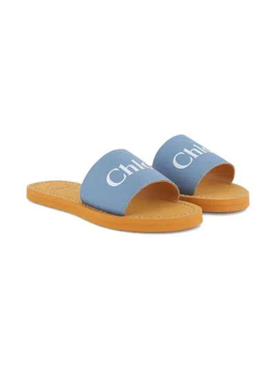 Chloé Chloe Girls Denim Kids Branded Denim Sliders 6-9 Years In Multi
