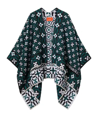 La Doublej Geometric-pattern Cape In Green