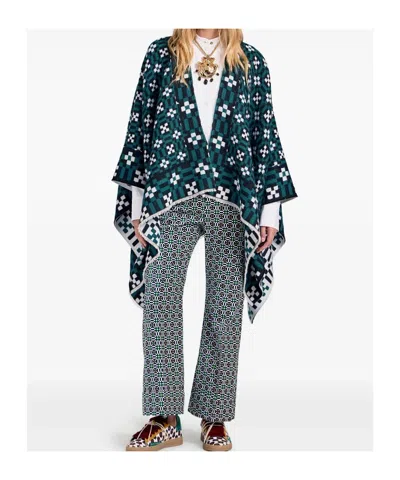 La Doublej Geometric-pattern Cape In Green