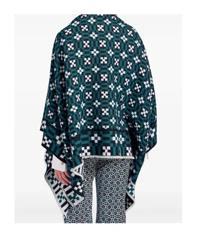 La Doublej Geometric-pattern Cape In Green