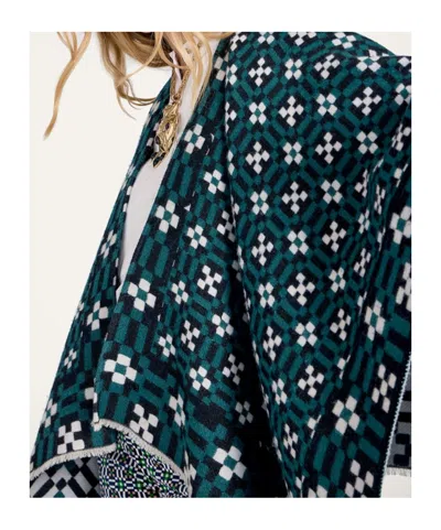 La Doublej Geometric-pattern Cape In Green