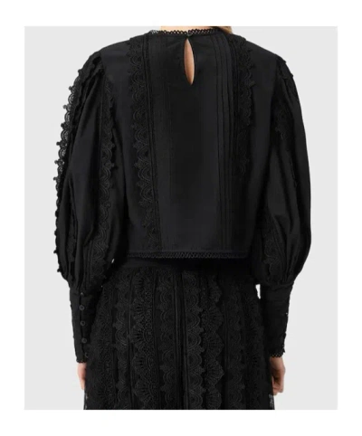 Allsaints Hart Lace Embroidered Bishop Sleeve Top In Black