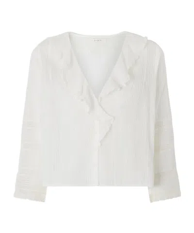 Doen Huguette Ruffled Pleated Lace-trimmed Organic Cotton Blouse In White