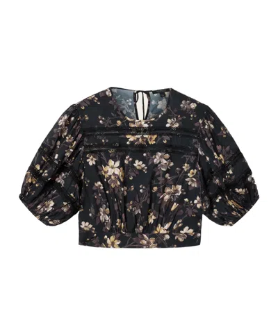 Allsaints Polyester Peony Lace Trim Cropped Top In Black