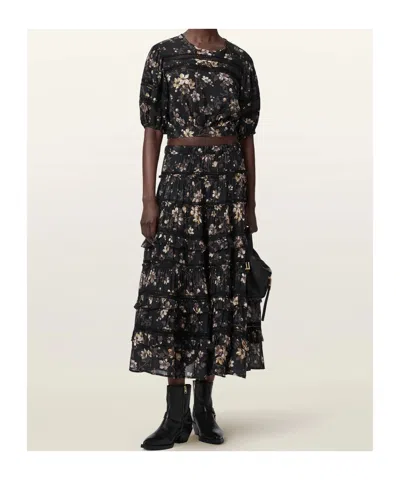 Allsaints Polyester Peony Lace Trim Cropped Top In Black