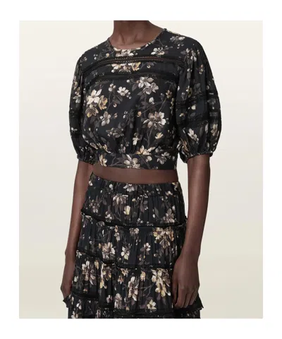 Allsaints Polyester Peony Lace Trim Cropped Top In Black