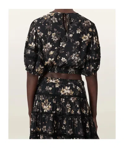 Allsaints Polyester Peony Lace Trim Cropped Top In Black
