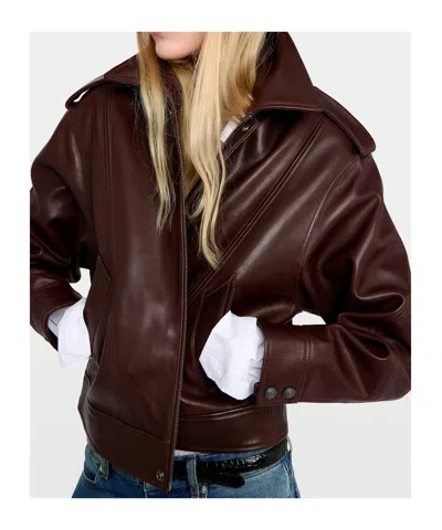 Zadig & Voltaire Womens Burgundy Kimo Leather Jacket In Brown