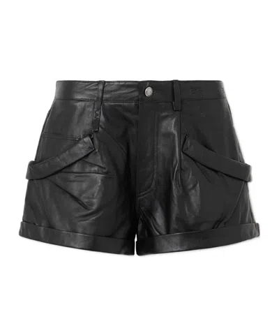 R13 Gathered Leather Shorts In Black