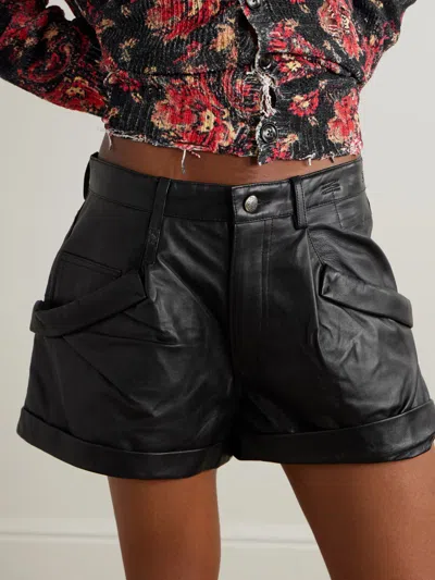 R13 Gathered Leather Shorts In Black