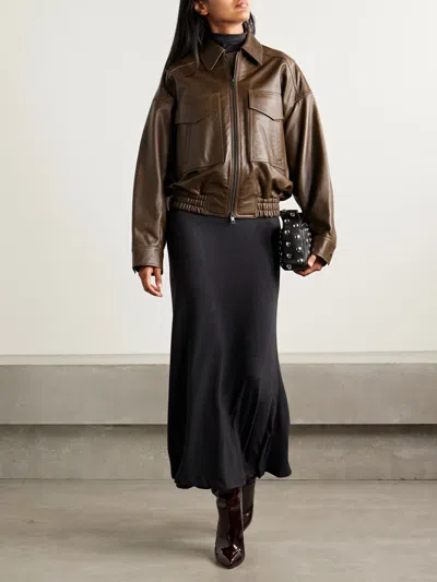 Staud Eugene Leather Jacket In Brown