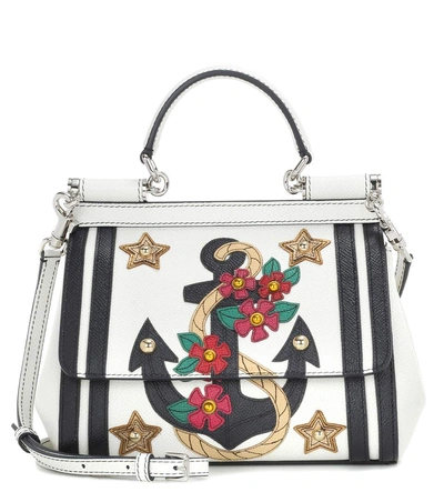 Dolce & Gabbana Sicily Small Leather Appliqué Bag In White