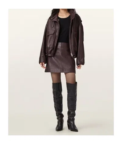 Allsaints Womens Oxblood Red Renai Slim-fit Mid-rise Leather Mini Skirt In Burgundy