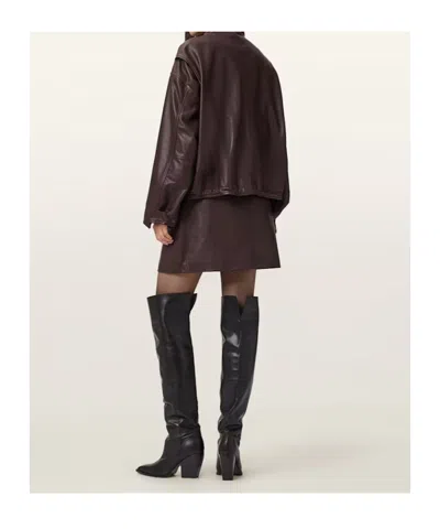 Allsaints Womens Oxblood Red Renai Slim-fit Mid-rise Leather Mini Skirt In Burgundy