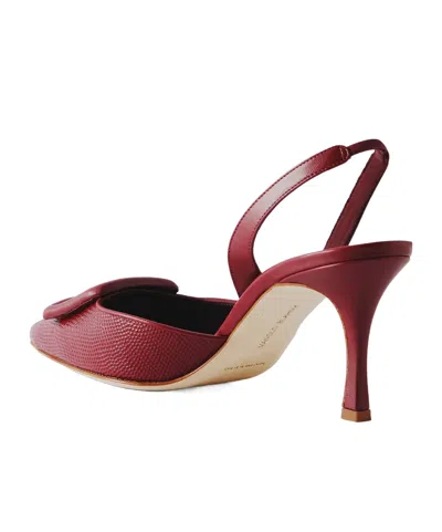 Manolo Blahnik Mayslibi 70 Lizard-effect Leather Slingback Pumps In Red