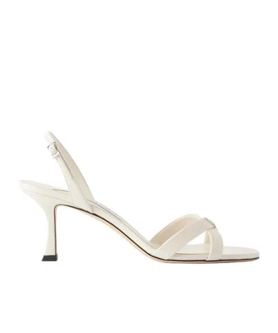 Jimmy Choo Womens Latte Elsy 70 Leather Heeled Sandals Eur 41 / 8 Uk In White