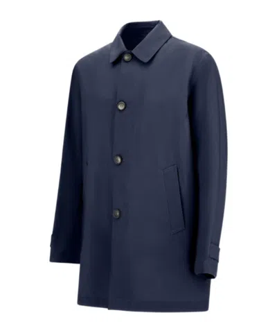 Herno Raincoat In 3 Layers Wool Storm In Blue