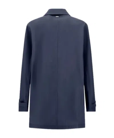 Herno Raincoat In 3 Layers Wool Storm In Blue