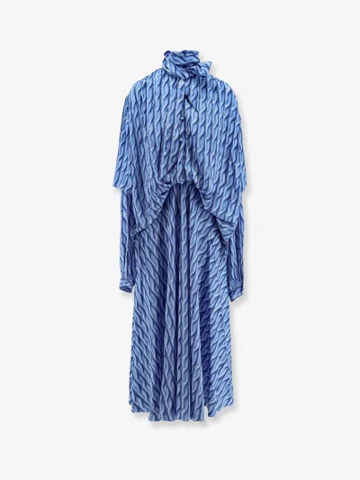 Balenciaga Patterned Draped Midi Dress In Blue