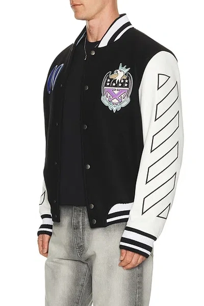 Off-white Royal Jewels Leather Wool Varsity Jacket In Black
