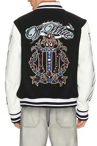 Off-white Royal Jewels Leather Wool Varsity Jacket In Black