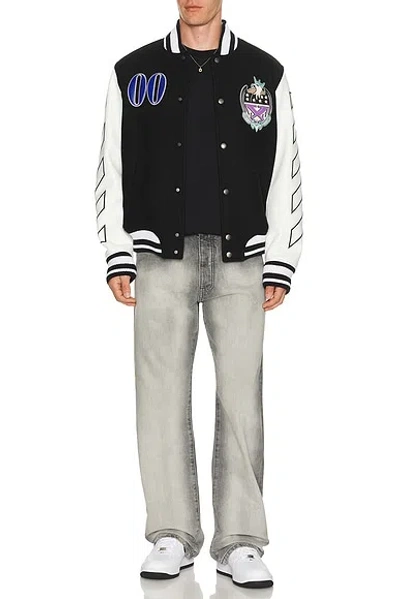 Off-white Royal Jewels Leather Wool Varsity Jacket In Black