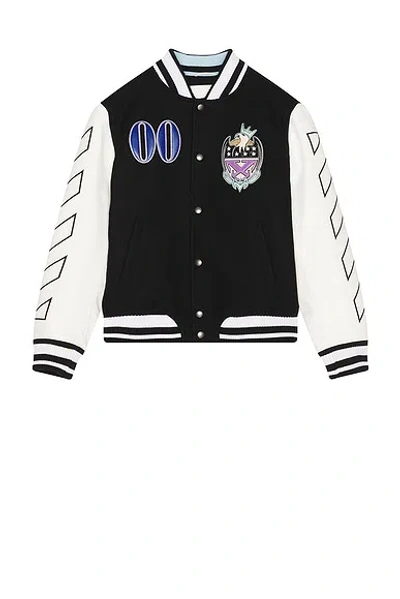 Off-white Royal Jewels Leather Wool Varsity Jacket In Black