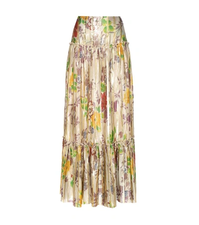 Shop Etro Pleated Metallic Silk Skirt In Gold