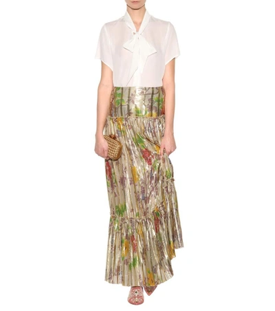 Shop Etro Pleated Metallic Silk Skirt In Gold