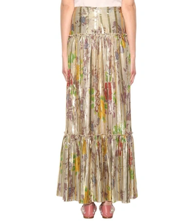 Shop Etro Pleated Metallic Silk Skirt In Gold