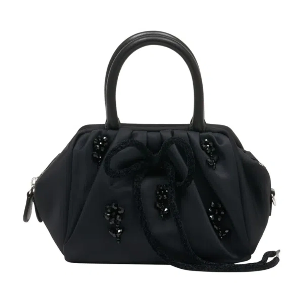 Simone Rocha Mini Embellished Gathered Top Handle Bag In Black