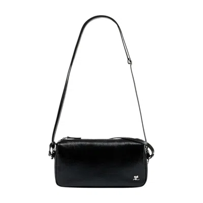 Courrèges Rectangular Shoulder Bag Glossy Finish Strap In Black