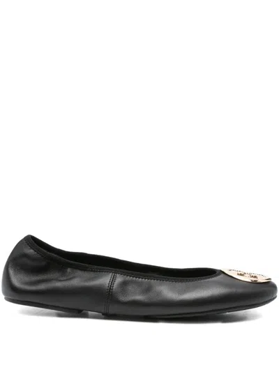 Tory Burch Leather Ballerinas With Metal Logo On The Front In Multi