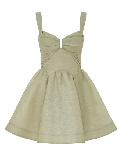 Zimmermann Rebellion Linen And Silk Organza Minidress In Green