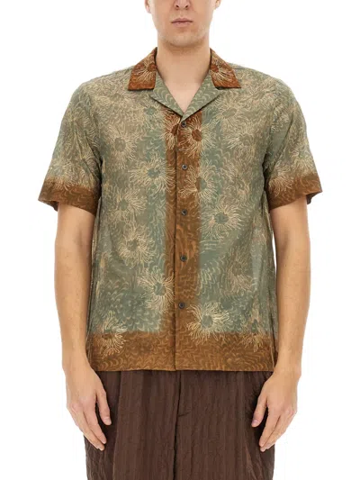 Dries Van Noten Cotton Boxy Fit Shirt With Print And Embroidery In Green