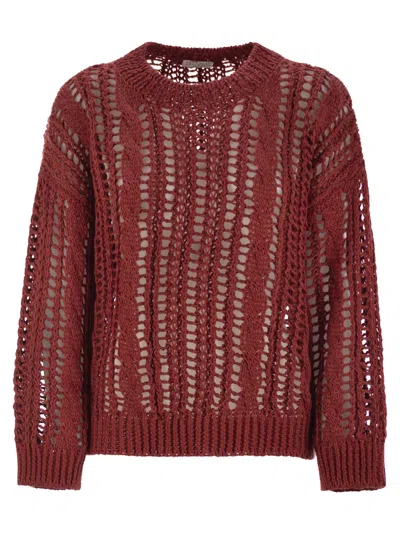 Brunello Cucinelli Long-sleeve Open-work Sweater In Blue