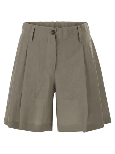 Brunello Cucinelli Women Tailored Linen Bermuda Shorts With Double Pleats In Burgundy