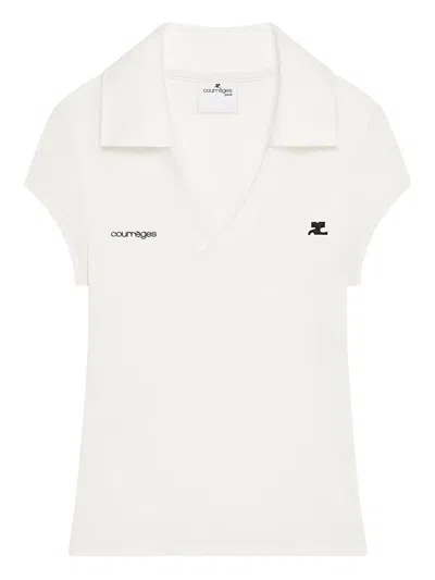Courrèges Cropped Polo Shirt Collar Short Sleeves V Neck In Animal Print