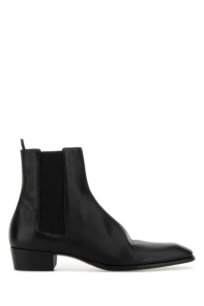 Saint Laurent Leather Chelsea Stanton Ankle Boots Low Heel In Black