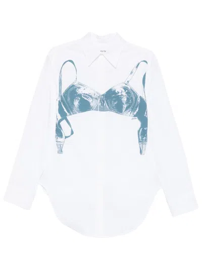 Jean Paul Gaultier Womens White Blue Grey Scanned Bra Stretch-cotton Shirt