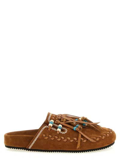Alanui Journey Beaded Braided Flat Open Toe Slides In Brown