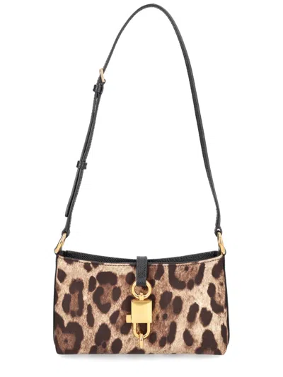 Dolce & Gabbana Lock Leather-trimmed Leopard-print Satin-twill Shoulder Bag In Animal Print