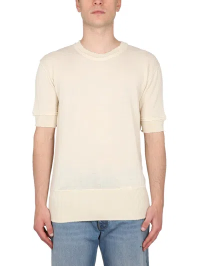 Maison Margiela Ripped-edge Knitted T-shirt In Neutral