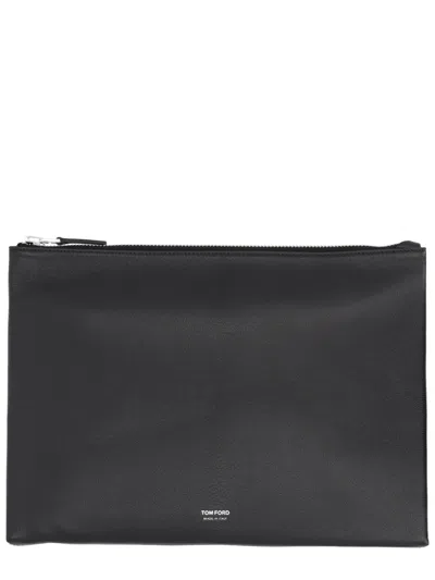 Tom Ford Black Leather Clutch In Purple