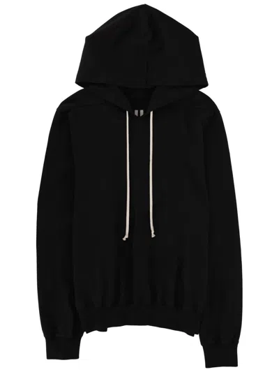 Rick Owens Hooded Sweatshirt Print Oversized Ribbed Cuffs In Black