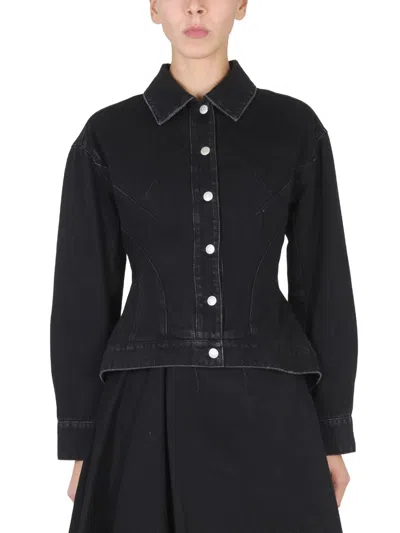 Alexander Mcqueen Black Solid Shirt Collar Jacket In Black